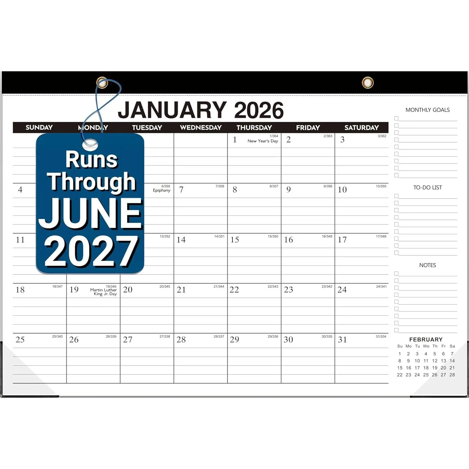 Desk Calendar 2026-2027 - 18-Month Large Desk/Wall Calendar, Through June 2027, 17" x 12", Thick Paper, Large Ruled Blocks, Clear Plastic Cover –  for  School & Office Organization