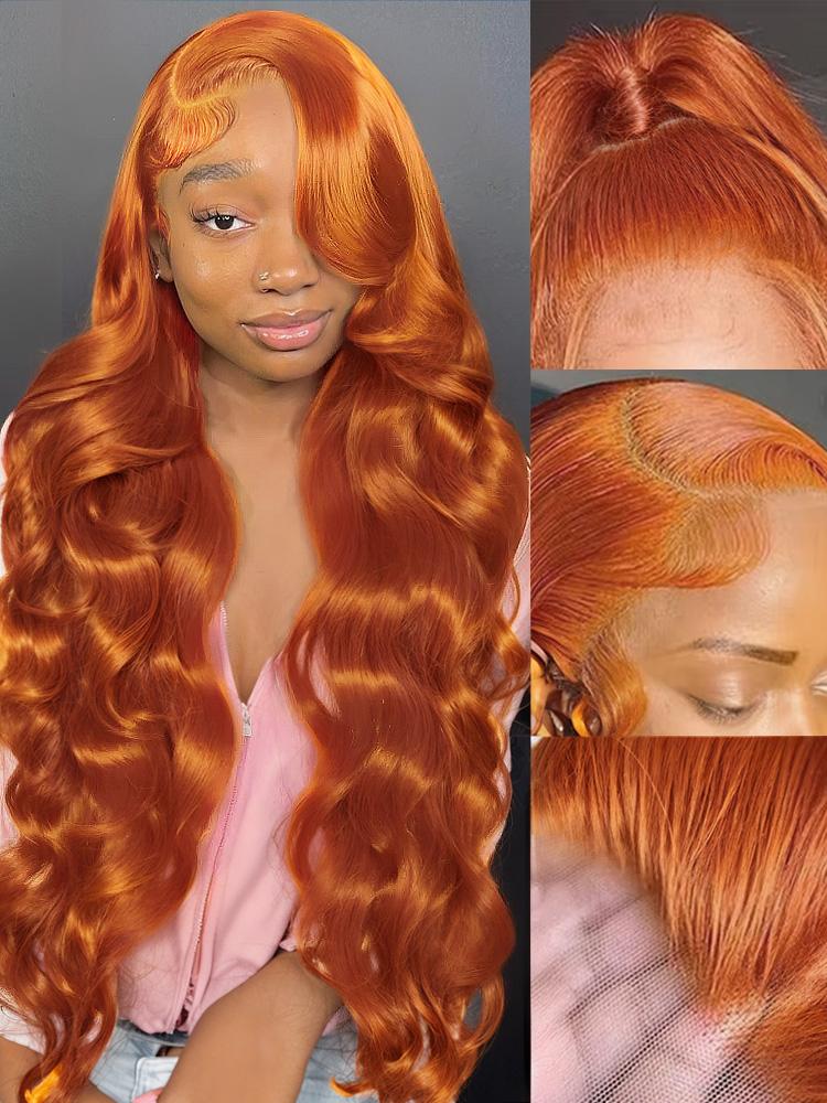 Bling Hair Colored Orange Ginger Body Wave Lace Frontal Wigs Human Hair 13x6 13x4 HD Lace Frontal Wig Loose Wave 30 32 Inch Brazilian Transparent Lace Wig for Women Pre Plucked 180% Density TikTokShopHolidayHaul