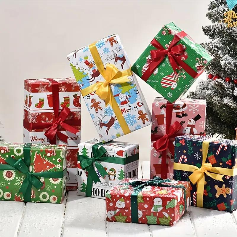Christmas Gift Wrapping Paper, 8 Counts/set Double Layer Cartoon Package Paper, Gift Wrapping Supplies for Home Party Holiday, Gift Decoration