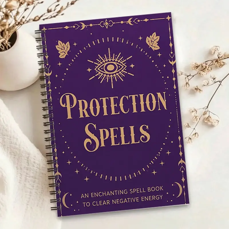 1pc Protection Spells Themed Notebook, Enchanting Spell Book Style Journal for Clearing Negative Energy, Decorative Witchy Design Notebook for Daily Writing, Gratitude & Spiritual Reflection