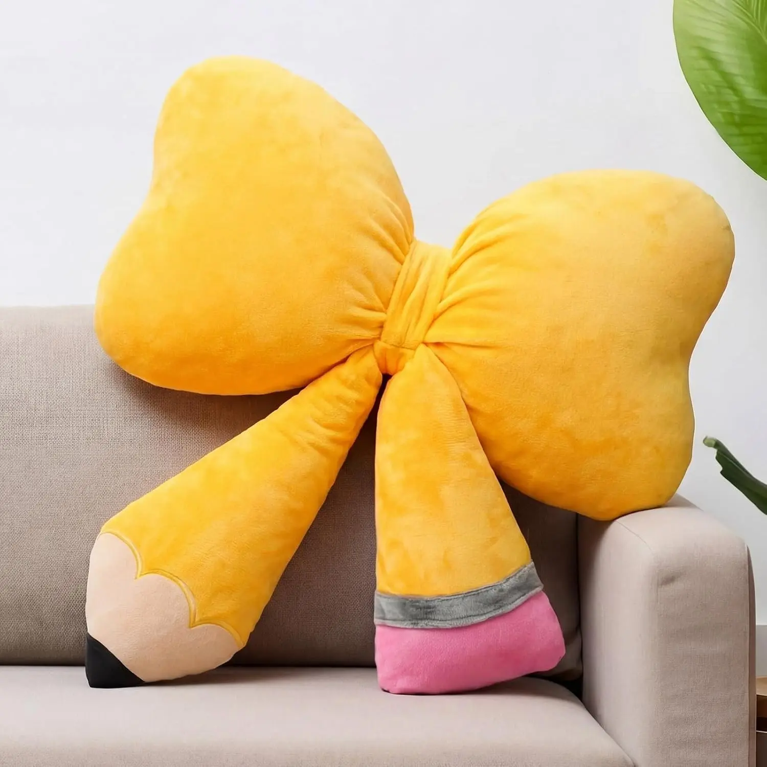 Qunclay Pencil Pillow for Classroom Cute Bow Teacher Throw Pillow Plush | Back to School Gift, Teacher Classroom Pillow, 20''x16'', Soft Fluff, Pencil Pillowcase, Cotton, Library Room Sofa Couch