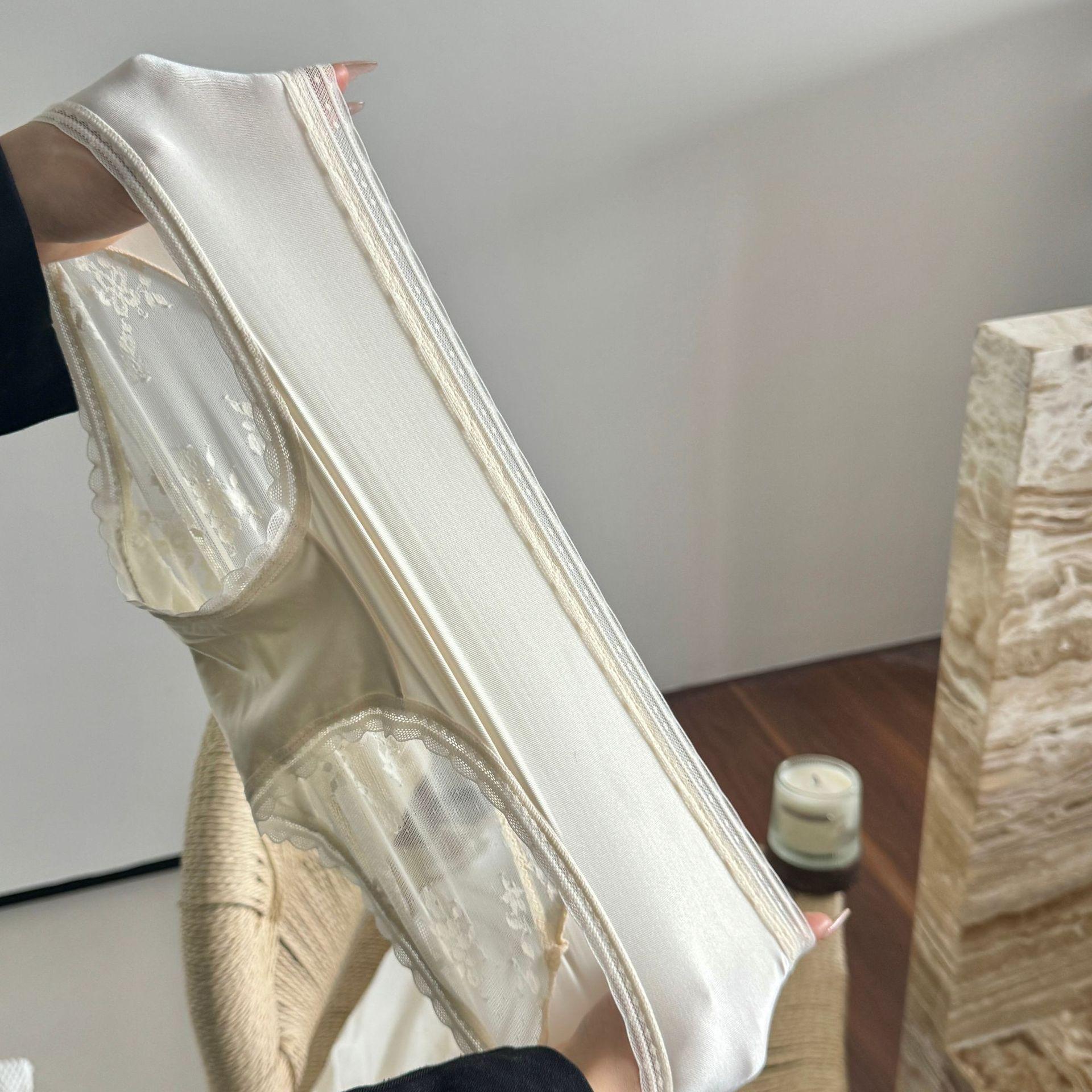 French Style Pure Desire Transparent Girl Mid-Waist Bow Lace Silk Cotton Crotch Panties Women Thin Summer