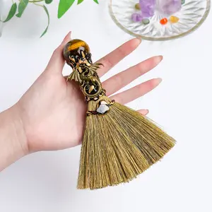Natural Crystal Ball Magic Broom Quartz Witch Broom, Reiki Divination Gemstone for Cleansing Healing Fengshui, Perfect for Halloween