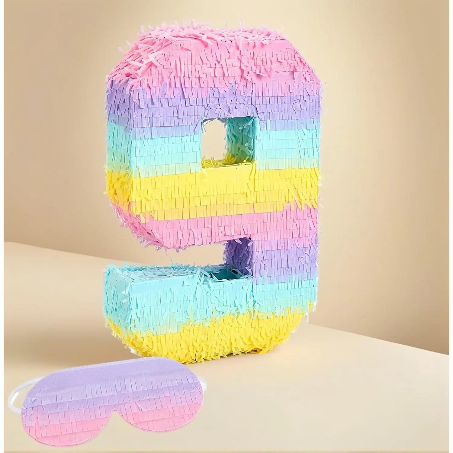 Macaron Number 9 Piñata Party Set |   Kids Birthday Pinata with Stick, Blindfold & Confetti, 9th Birthday Party Decor