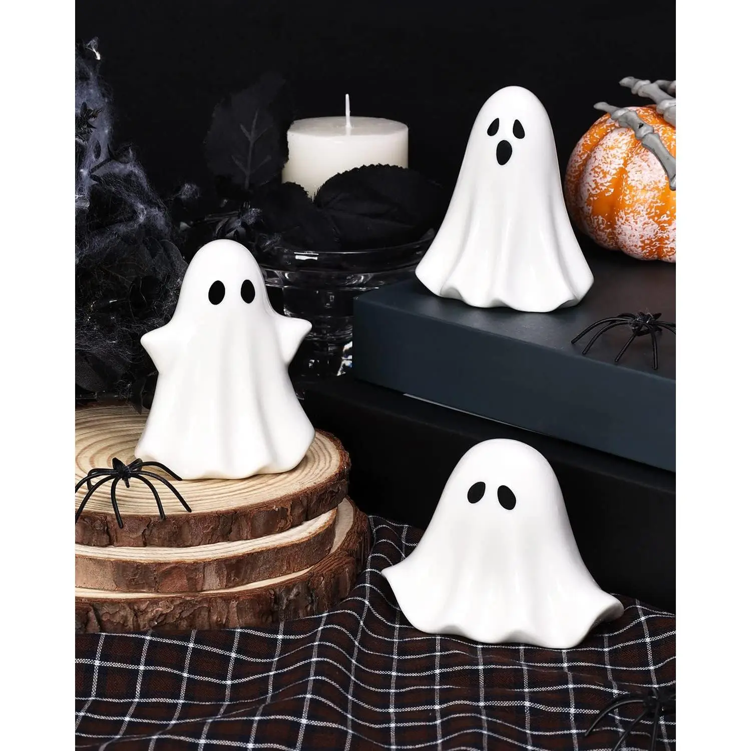 Ceramic Ghosts Small Scary  Figurine Halloween  Statue |  Sculpture  Tiered Tray Decor Spooky  Decorations Coffee Table Centerpieces Shelf Mantel Display Collection