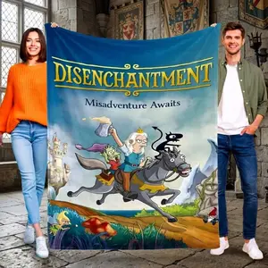 Netflix Disenchantment Cartoon Flannel Blanket - Soft Cozy Throw for Bed Sofa Couch Decor, All Season Bean Elfo Luci Kids Birthday Gift Clothes