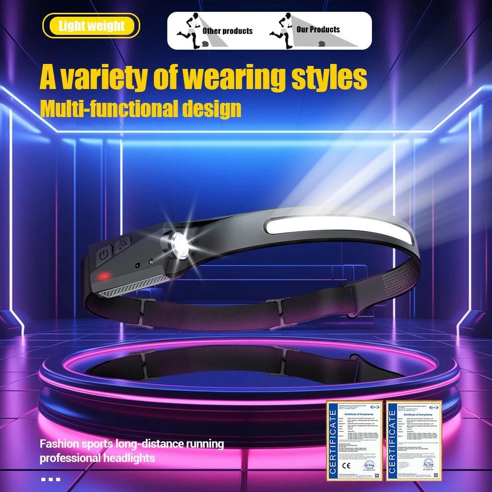 LED Induction Headlamp Camping Search Light USB Rechargeable Headlight Led Head Torch Work Light With Built-in Battery