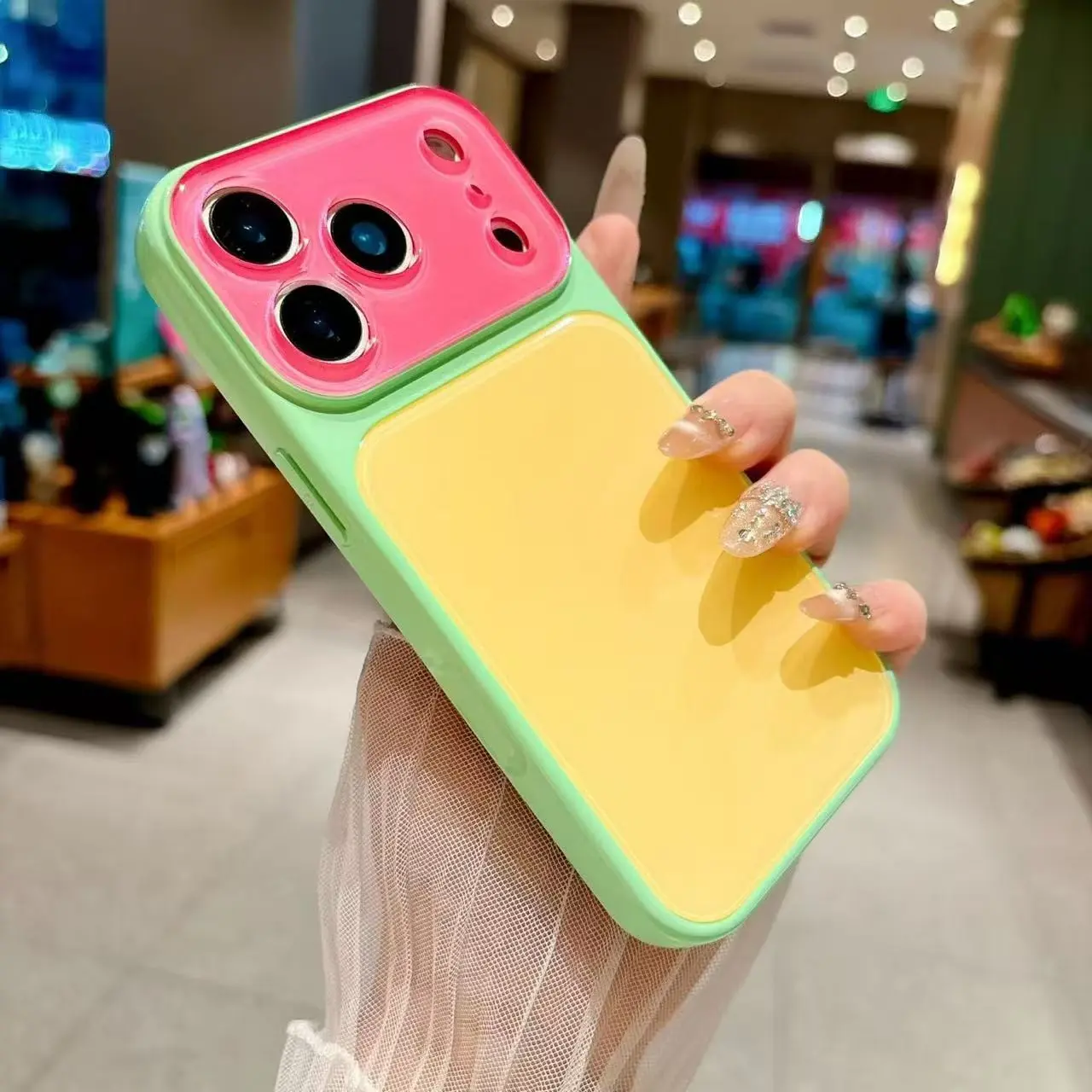 Contrast Color Block Shock Resistant Phone Case, Macaron Jelly Colored Large Window Wear-Resistant Couple Phone Cover, for iPhone 17, 16, 15, 14 Pro Max