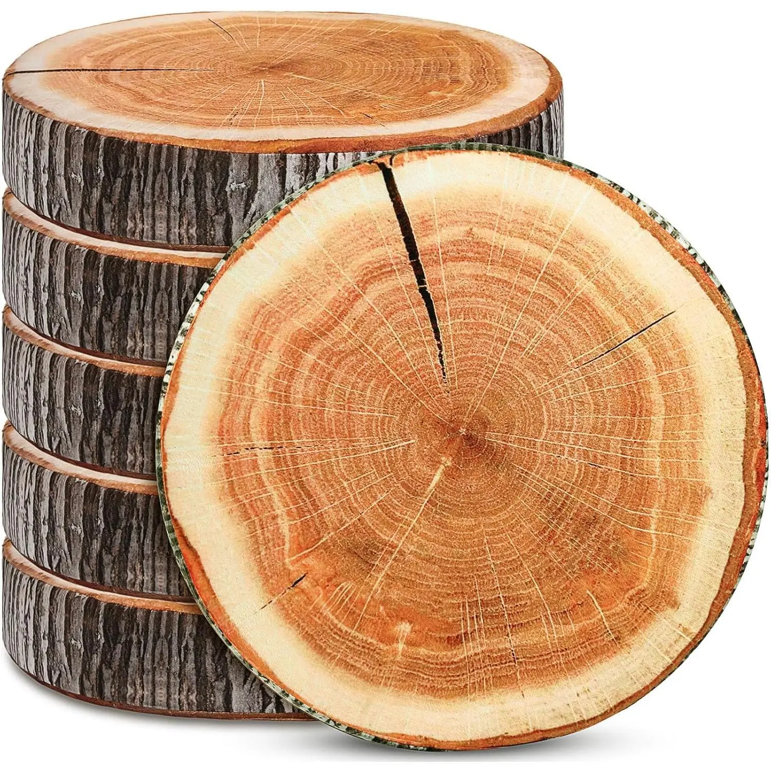 6 Pcs Round Throw Pillow Wood Decorative Soft Circle Seating Tree Stump Pillow Floor Cushion Natural Wood Cushion 3D Digital Printing Forest Decor for Bedroom Living Room (Realistic)