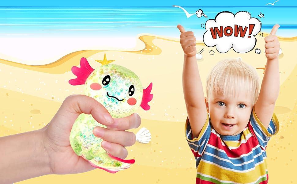 Squishy Fidget Stress Ball -  Squeeze Sensory Axolotl Toys, Axolotl Squishy Sugar Stress Ball Toys for Adults Kid, Glitter Salamander Gift for Party Birthday Christmas