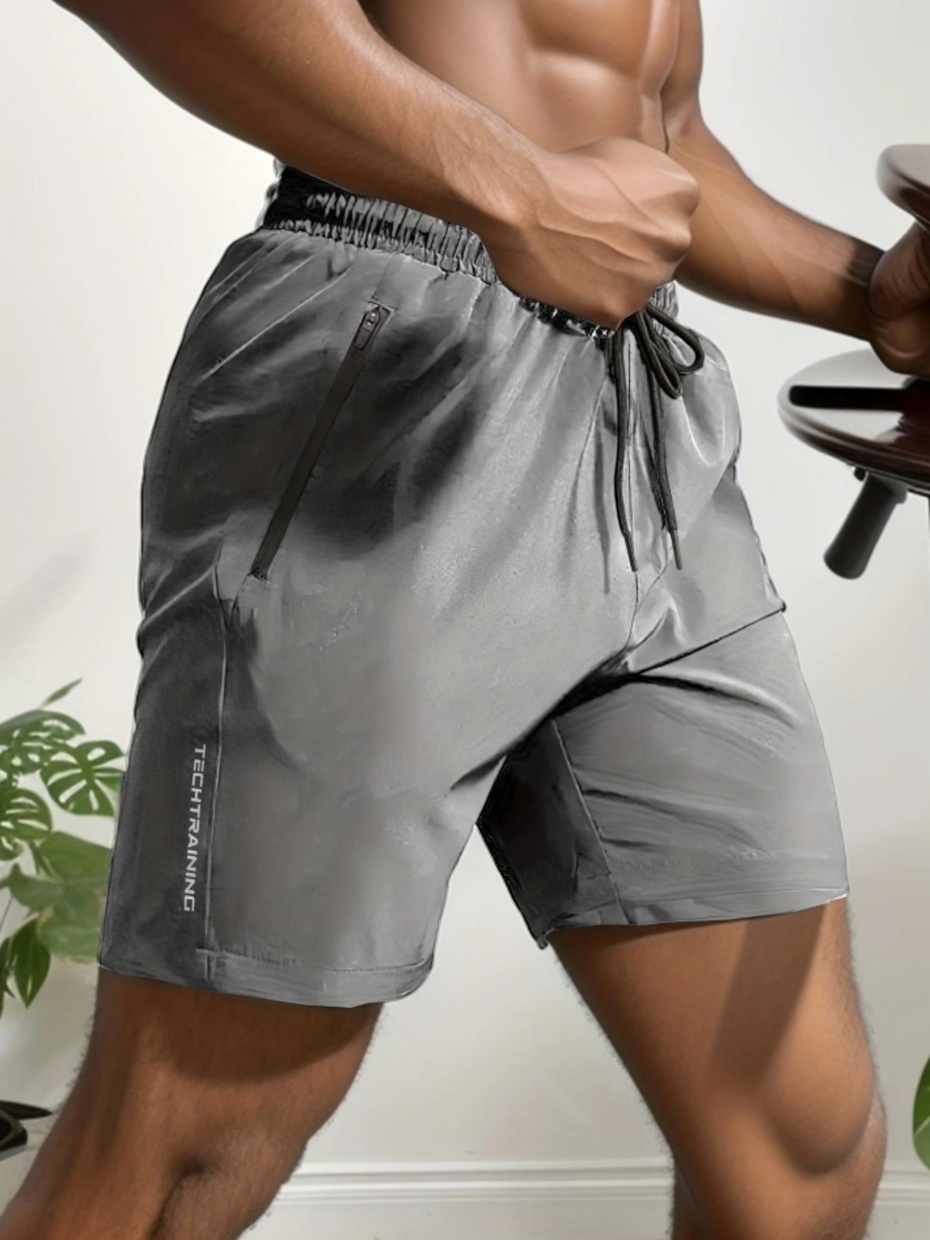 【Plus Size】 Letter Print Drawstring Waist Shorts, Casual Regular Fit Pocket Zipper Shorts for Summer, Athleisure Menswear, Lightweight Workout Activewear, Training Cycling Breathable Fitness Athletic Wear, Sports Shorts Set