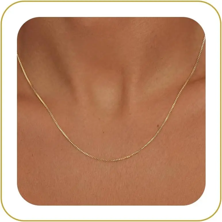 Chain Necklace for Women, Thin Beaded Wave Box Necklace | 14k  Plated Necklace,Dainty Simple Layered Choker Minimalist Link Chain Necklace,Trendy  for Women