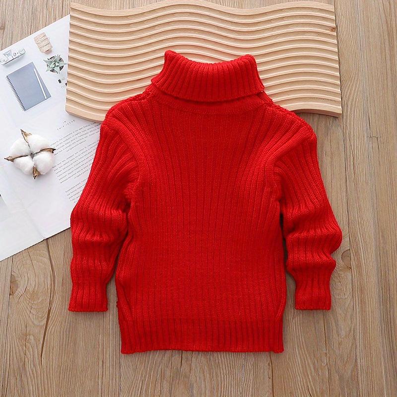 1pc Kids Cartoon Bear Turtleneck Sweater - 100% Acrylic Knit Fabric, Casual High Neck, Skinny Fit, Long Sleeve, Regular Length - Boys and Girls Fall/Winter Pullover Sweater