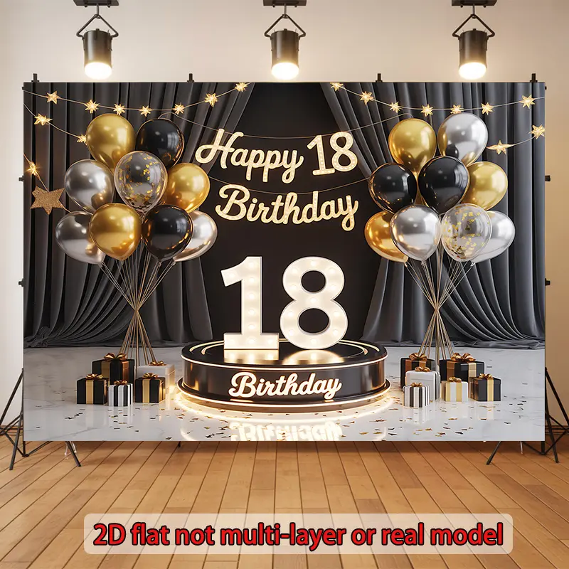 2D Flat, 1 Piece 18th Birthday Banner - Number 18 with Balloons and Banner - 18th Birthday Party Decoration for Home, Room, Wall, Party Backdrop - Hanging Photo Prop for 18th Birthday Celebration, 2D Flat