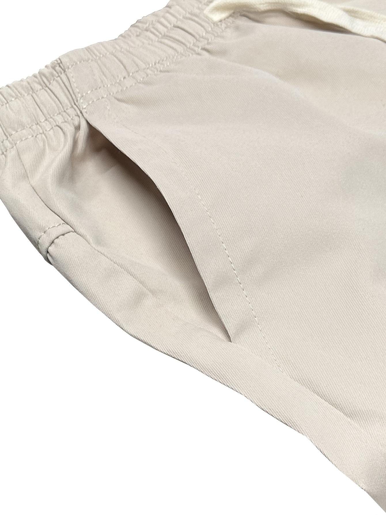 Men's Summer Casual Cargo Shorts - Elastic Drawstring Waist, Multiple Pockets & Letter Patch Design, Regular Fit Mid-Rise Non-Stretch Fabric for Daily Wear & Leisure Activities, Nontransparent Fabric