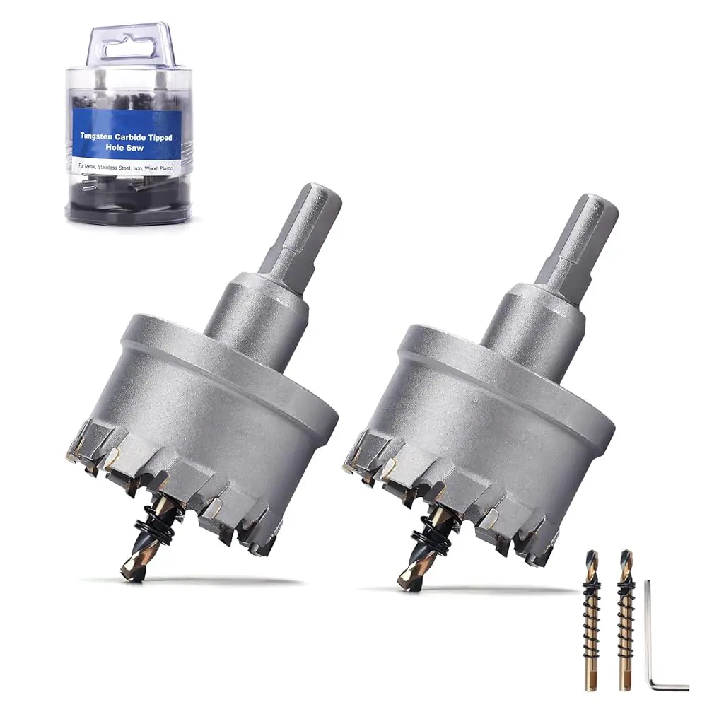 2-Pack 13-54mm Tungsten Carbide Tip Hole Saws with M2 Pilot Drill Bits, Carbide Hole Saws for Hard Metal, Stainless Steel, Plastic, 25mm Drilling Depth, Drill & Circular Attachment Tools, Hole Saw