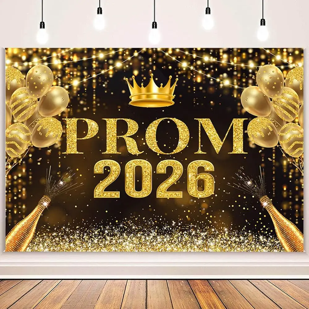 7x5ft Polyester Prom 2026 Backdrop, Modern Washable Room Wall Decor, Graduation Celebration Banner for Indoor-Outdoor Photography, Photo Booth Props Supplies, Party