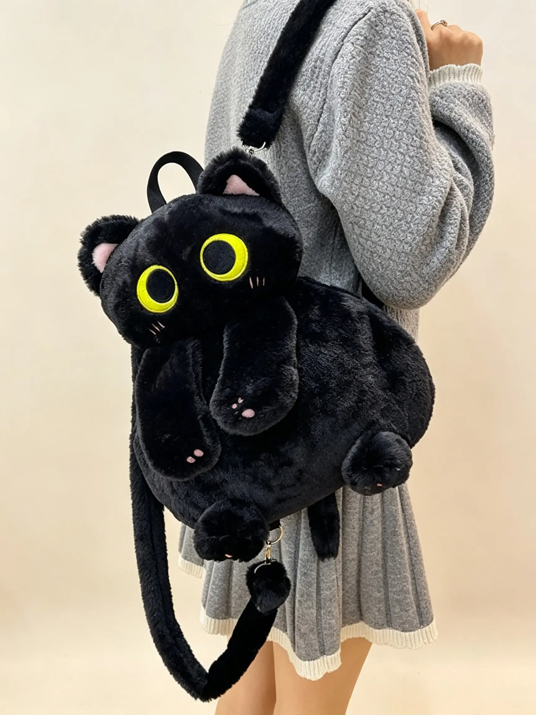 Cute Cat Plush Backpack, Cartoon Big Eye Design, Soft and Adorable, Perfect for Students, Daily Use, Travel, Christmas Gift