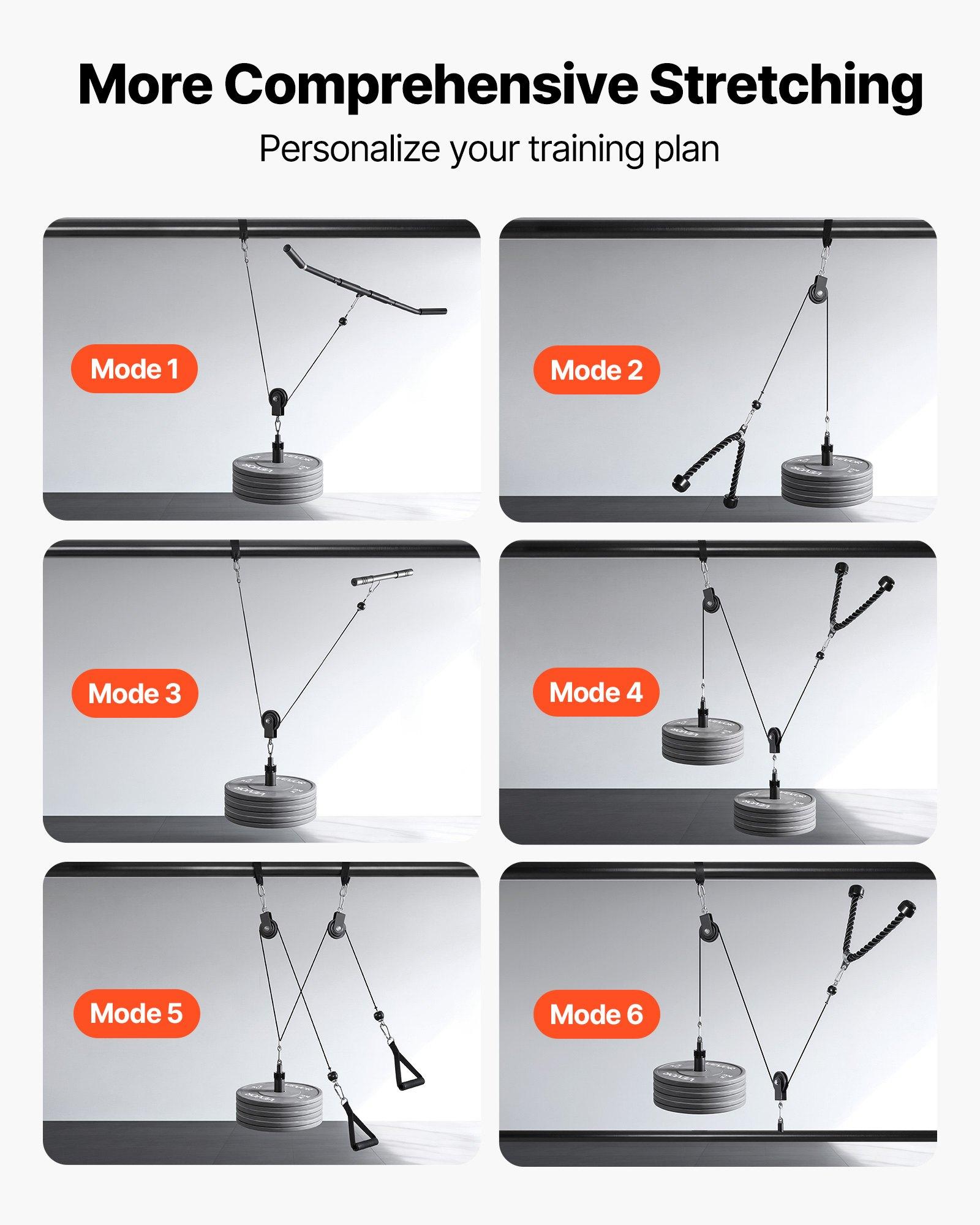 VEVOR Pulley System, 2 PCS LAT and Lift Pulley System, Gym Rack Pulleys Attachment with two Steel Cables, Short Bar, Dual Grip Handles, Cable Machine for Bicep, Shoulder, Back, Up to 330 lbs Capacity