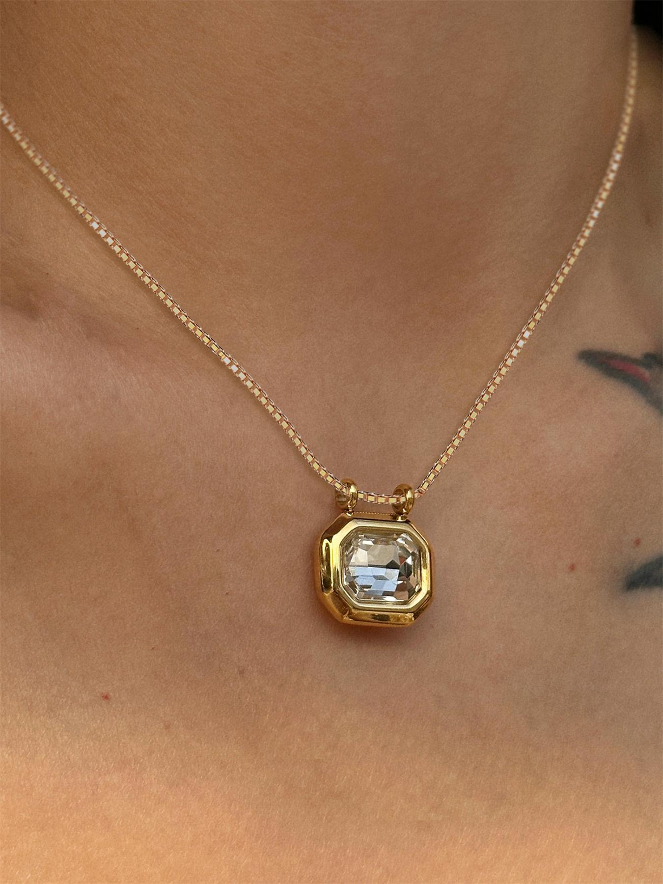 Women's Elegant Artificial Zircon Decor Geometric Pendant Necklace, Exquisite Trendy Pendant Necklace, Chic Jewelry As Gift for Girlfriend, Cubic Zirconia Pendant