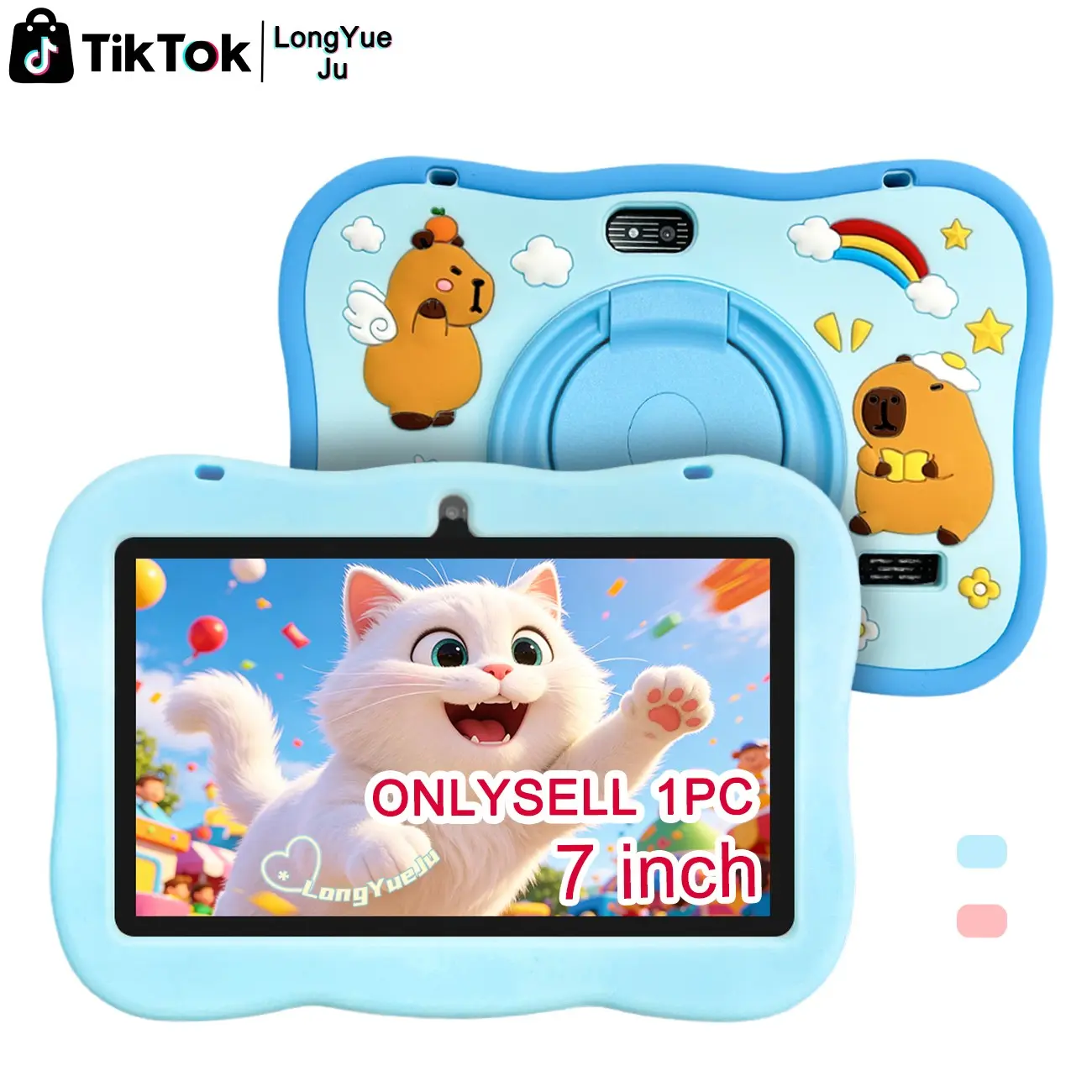 7" Kids Tablet for Toddlers | Shockproof & 360° Rotating Stand | Parental Control Mode | Pre-Loaded Educational Learning Apps | Dual Camera | Long Battery Life | Pink/Blue for Boys & Girls