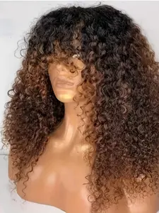 26 Inch Long, 180% Density Curly Wig, Soft Glue-Free Small Curl Bangs, 13x4x1 Lace Front Full Cap, Heat-Resistant Fiber Hair, Glueless Hair Wigs