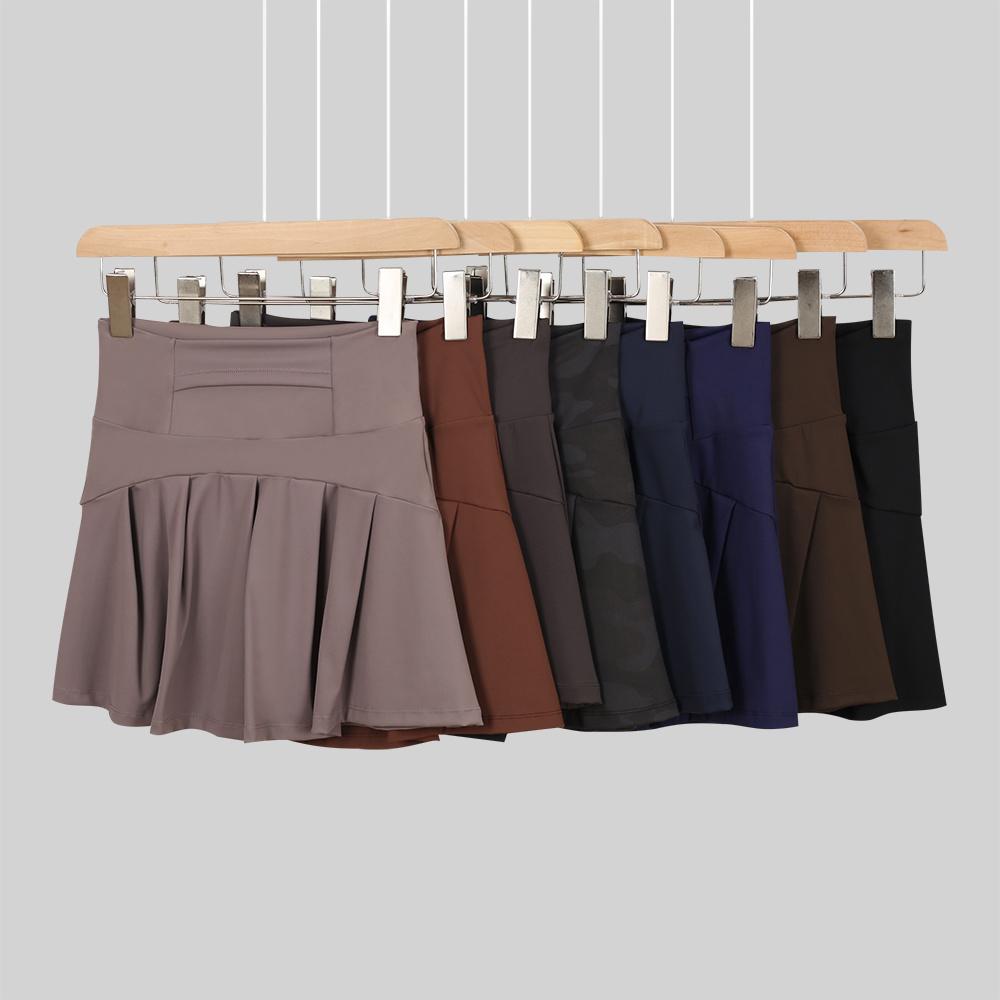 LULU Women's Solid-Color High-Waisted Yoga Skirt, Casual Slim-Fit Yoga Skirt, Spring/Summer Workout Wear, Includes Anti-Slip Underpants