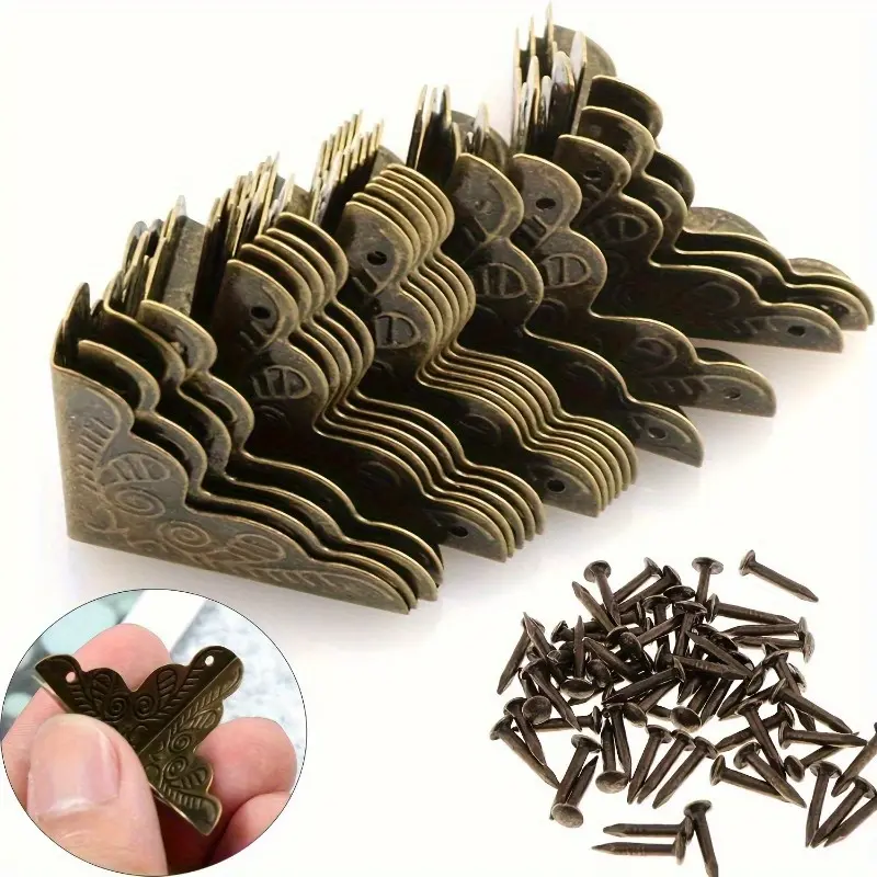 20 Sets Bronze Metal Corner Protectors with 160 Matching Nails - Latex-Free, Elegant Edge Guards for Boxes, Furniture, Shelves, Tables - Vintage Finish, Home and Office Decor