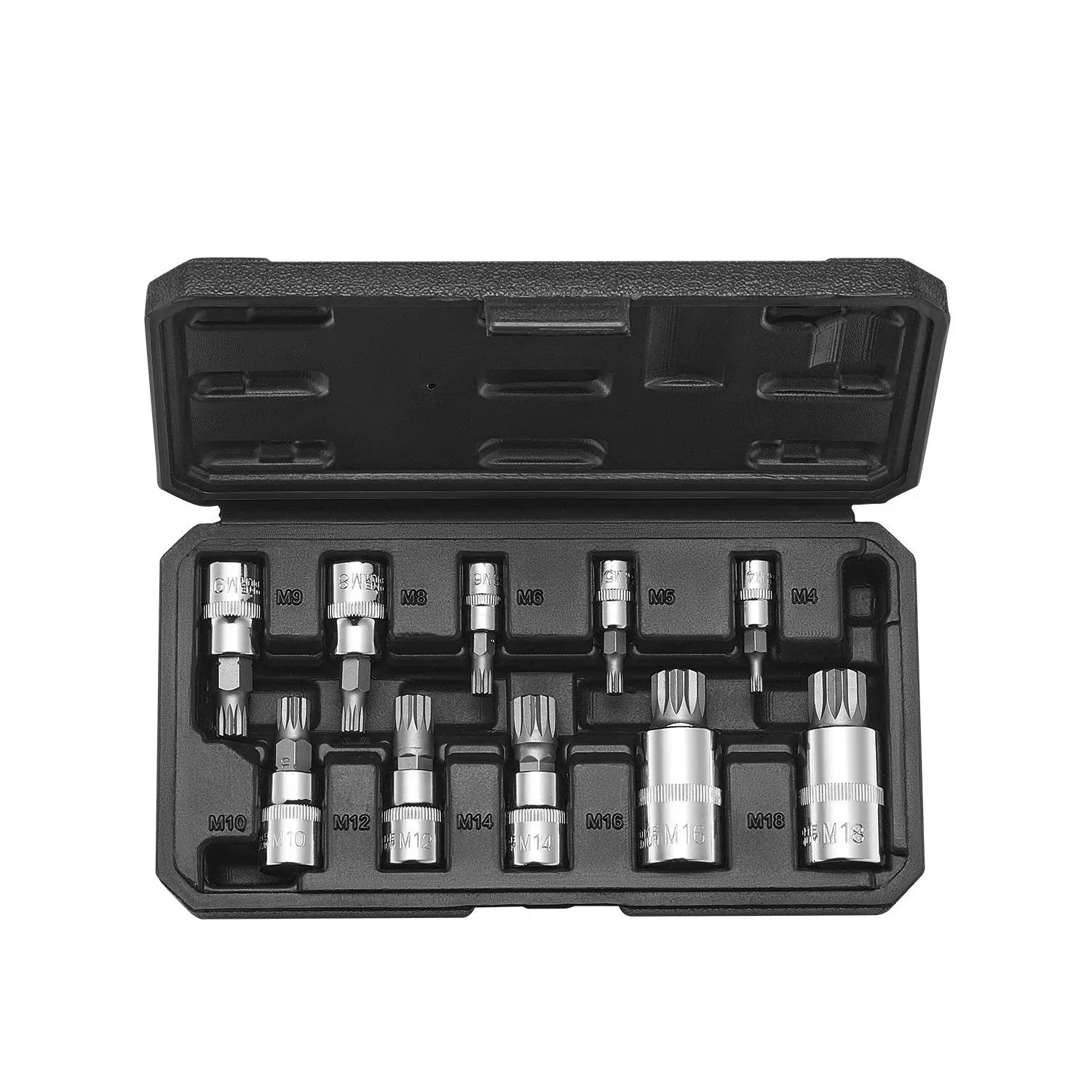【toolupgrade】VEVOR XZN Triple Square Spline Bit Socket Set, 10-Piece M4 - M18, Premium Cr-V Steel, 1/4 in, 3/8 in, and 1/2 in Drives, with Enhanced Storage Case, Triple Square Socket Set for Hand Use, Automotive