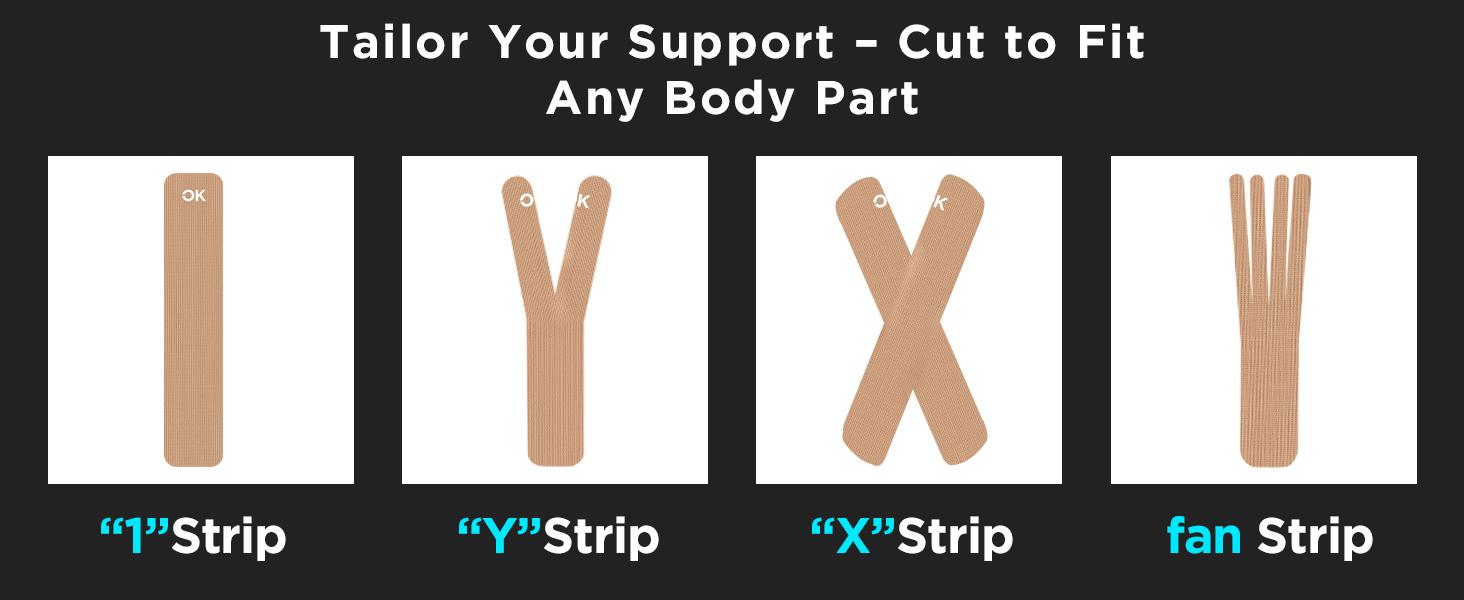 4 Rolls Kinesiology Precut, Cotton Elastic Athletic Latex Free,20 Strips per Roll 2in x 16ft,Muscle Support,Beige