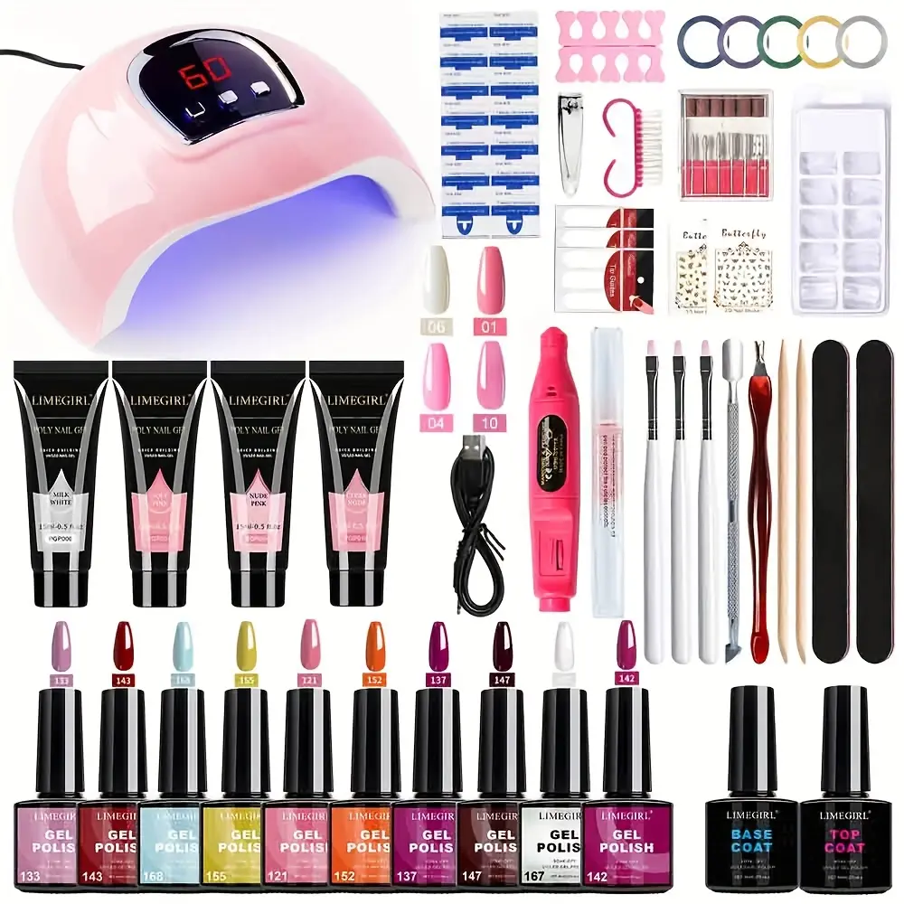 LIMEGIRL Gel Nail Polish Set with UV Lamp 35-Piece ClassicPink, White, Nude and Blue-Purple Gel Polish Set with ManicureTools Suitable for All Seasons The Perfect Gift for NailEnthusiasts