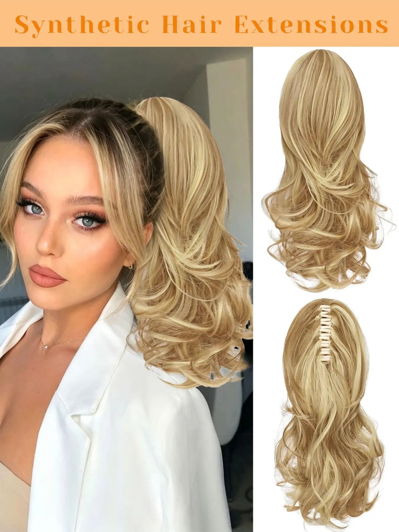 Natural Ponytail Hair Extension Clip-On Wig, Curly Synthetic Fiber, High Elasticity, Suitable for Girls, 10 Inches, All Seasons, Synthetic Hairpieces