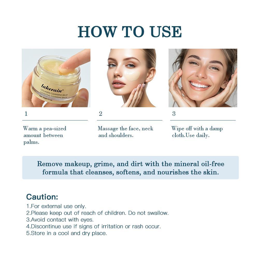 Collagen Cleansing Balm, 3 Boxes Deep Cleansing Nourishing Skin Care Balm, Moisturizing Facial Makeup Remover for All Skin Types