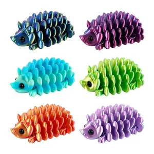 6pcs Articulated Hedgehog Figurines | 3D-Printed Iridescent Animal Decor | Collectibles for Desktops and Bookshelves