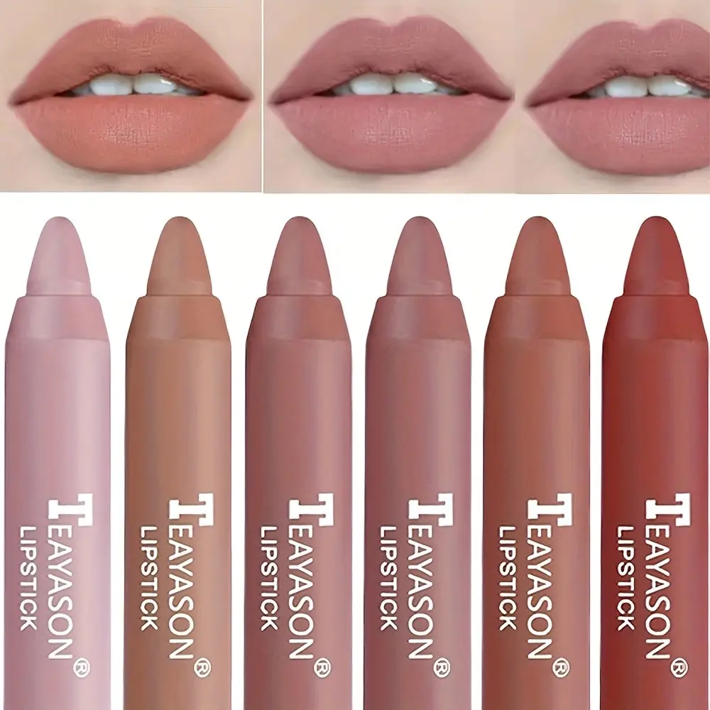 6pcs Velvet Matte Lipstick Pencil Set, Lip Products Makeup, Shimmer Rotatable Smooth Easy Apply, Valentine's Day Lipstick Pen Kit, Perfect Gift for Her