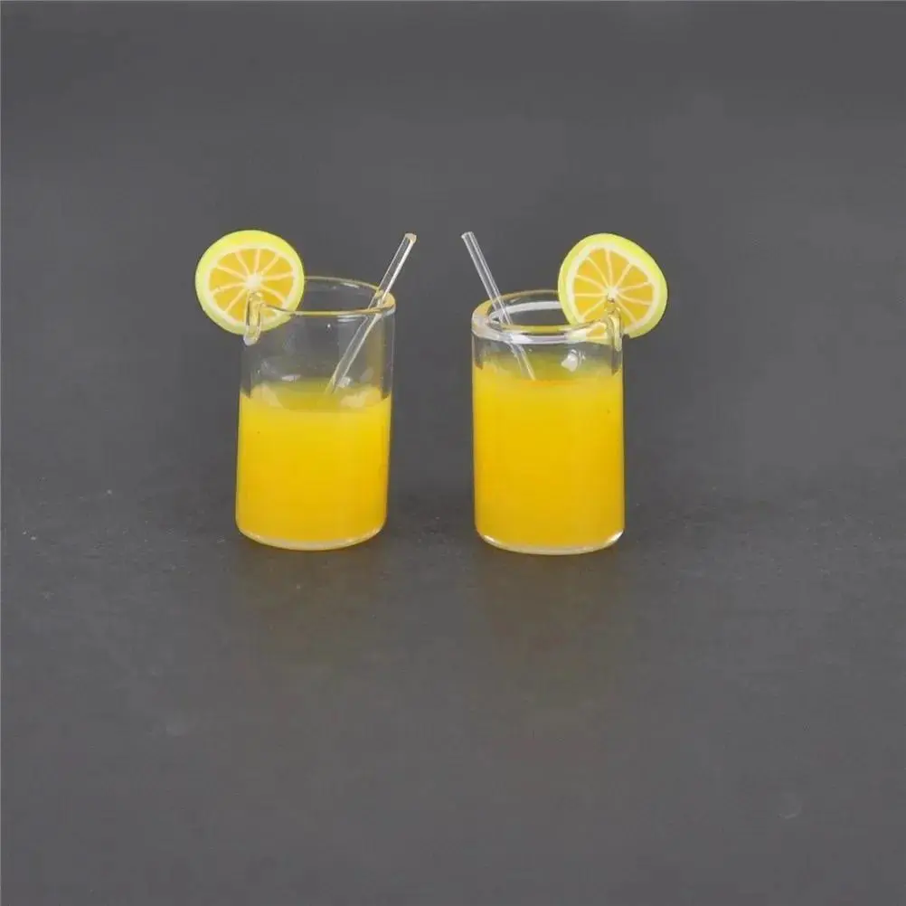 2pcs Set of 1:12 Scale Mini Resin Lemon Water Tumbler Cups, Unisex All Seasons Home Supplies, Dollhouse Miniature Accessories, House Decoration Collectibles, Festive & Party Gift Supplies