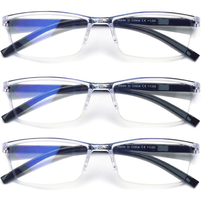 3 Pack Reading Glasses Men Blue Light Blocking Readers Half Rim Computer Eyeglasses with Spring Hinge Anti Eye Strain Business Style Comfortable Readers for Men Year-round Essential Birthday Christmas Gift for Dad Grandpa