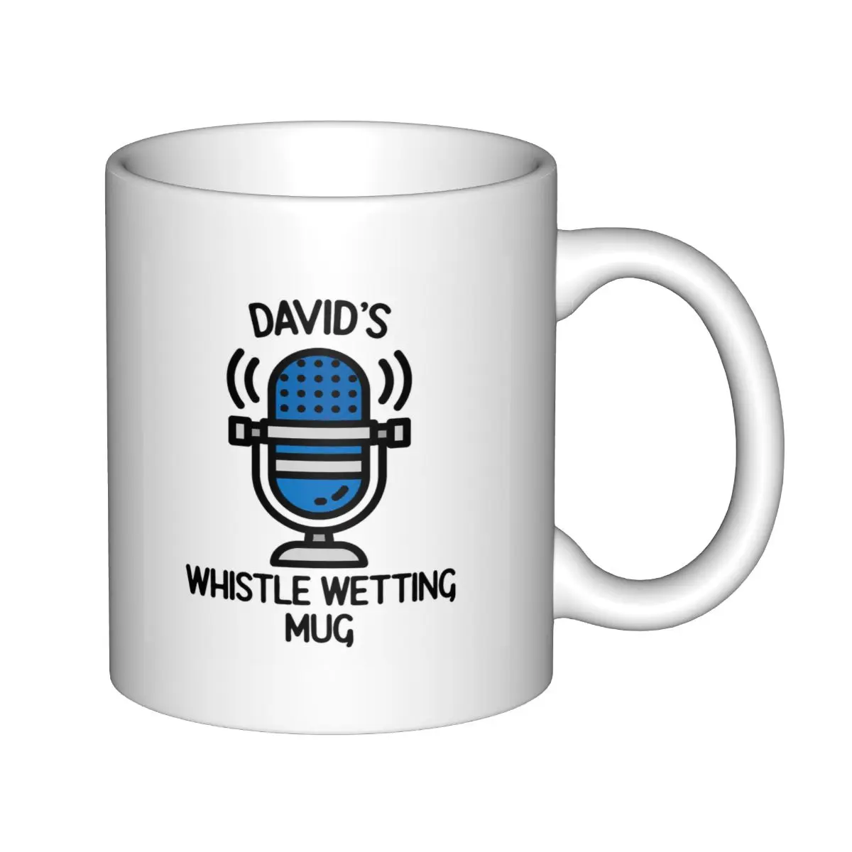 Custom Name Whistle Wetting Mug 11oz White Ceramic Cup, Retro Microphone Graphic Print, Personalized Voice Actor Podcaster Novelty Tea Cup # VoiceActorMug # PodcasterMug # VoiceOverGift