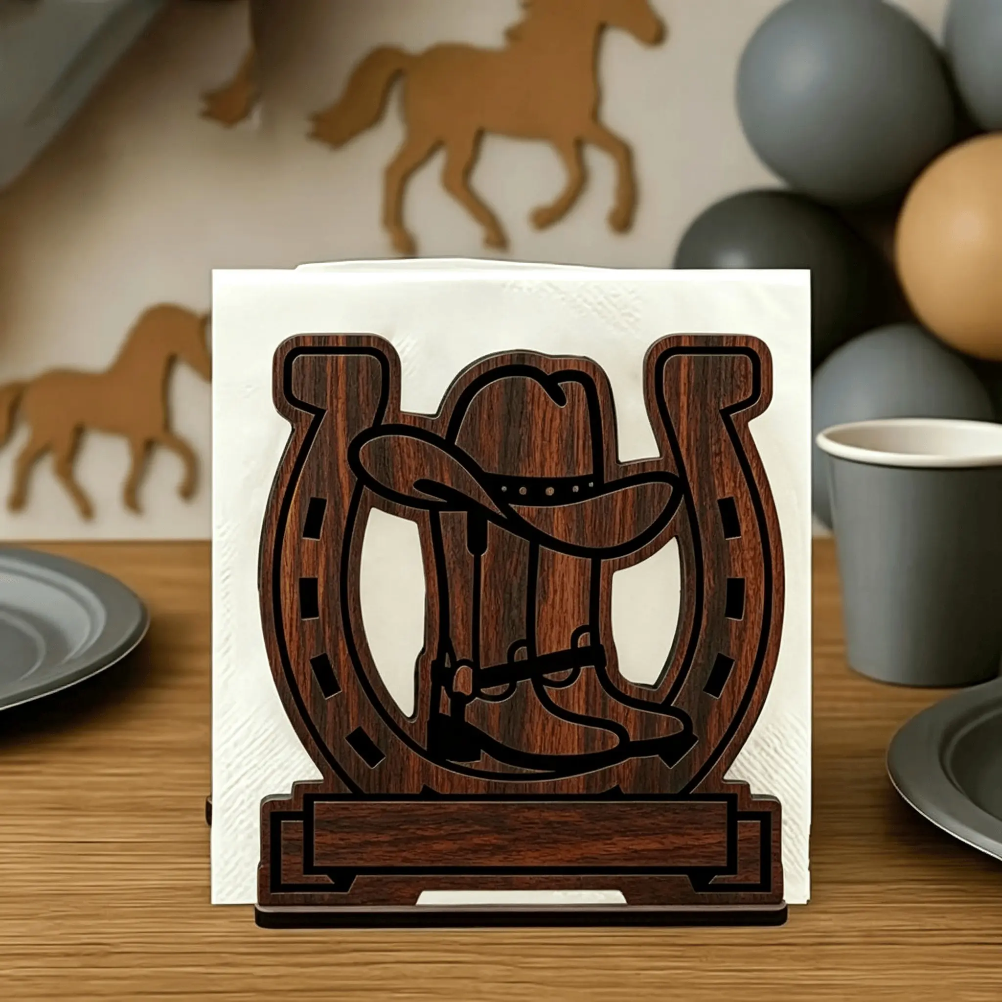 Western Style Cowboy Boot Wooden Napkin Holder, Vintage Country Paper Towel Dispenser, Farmhouse Kitchen Decor, Ideal Gift for Western Horse Lovers, Cowboy Theme, Vintage Appeal, Wooden Material
