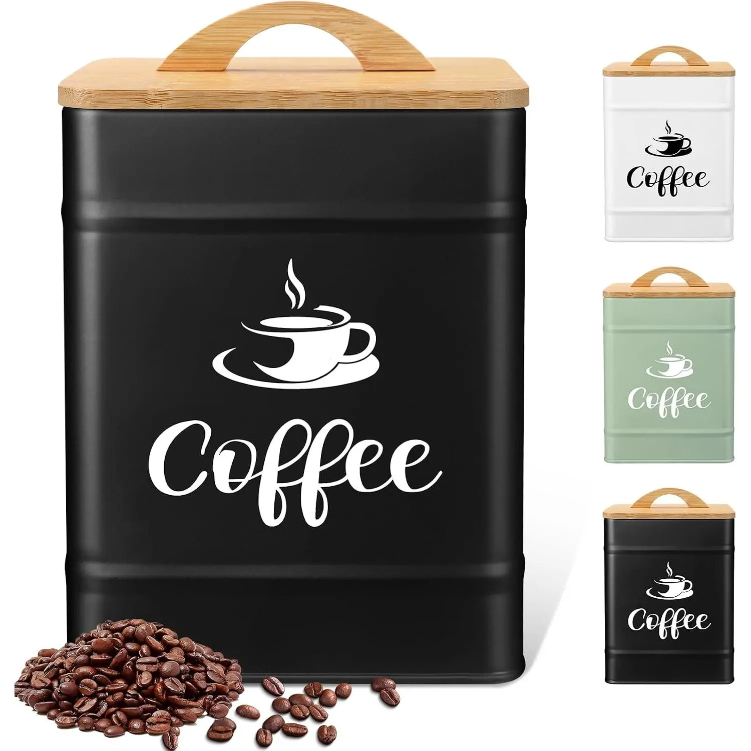 40 oz Black Airtight Coffee Canister Large Iron  Container with Wooden  Lid  Storage Kitchen Countertop Container for Coffee Grounds Beans Pods