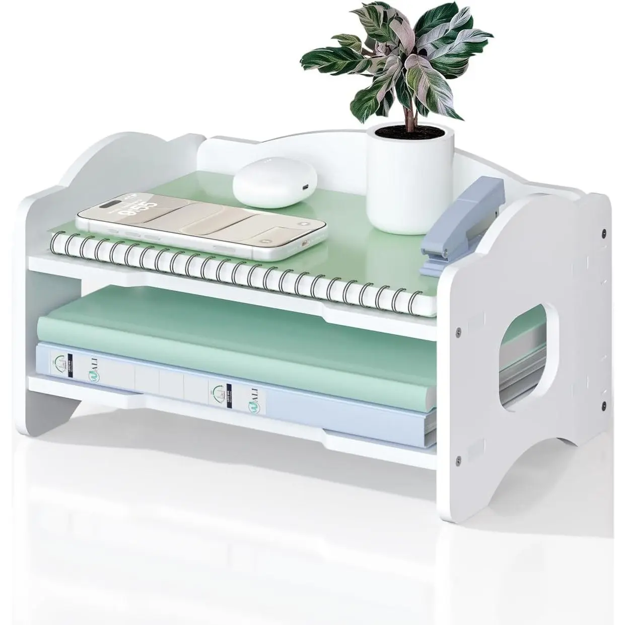 Desk File Organizer, 2 Tier Stackable Desktop Paper Letter Tray Organizer with Handle, Office Desk Accessories & Workspace Organizers for Office, , School Supplies, 1 Pack, White