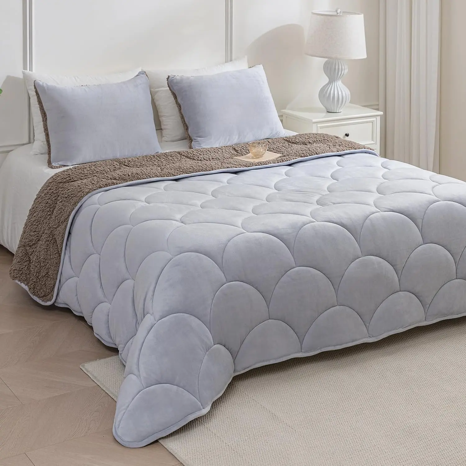 Sherpa Comforter Set  Size 62 * 80",   Soft Warm Fleece Spring Fall Blanket Filled with Lightweight Microfiber, Winter College Dorm Bedding Sets with 1 Pillow Sham