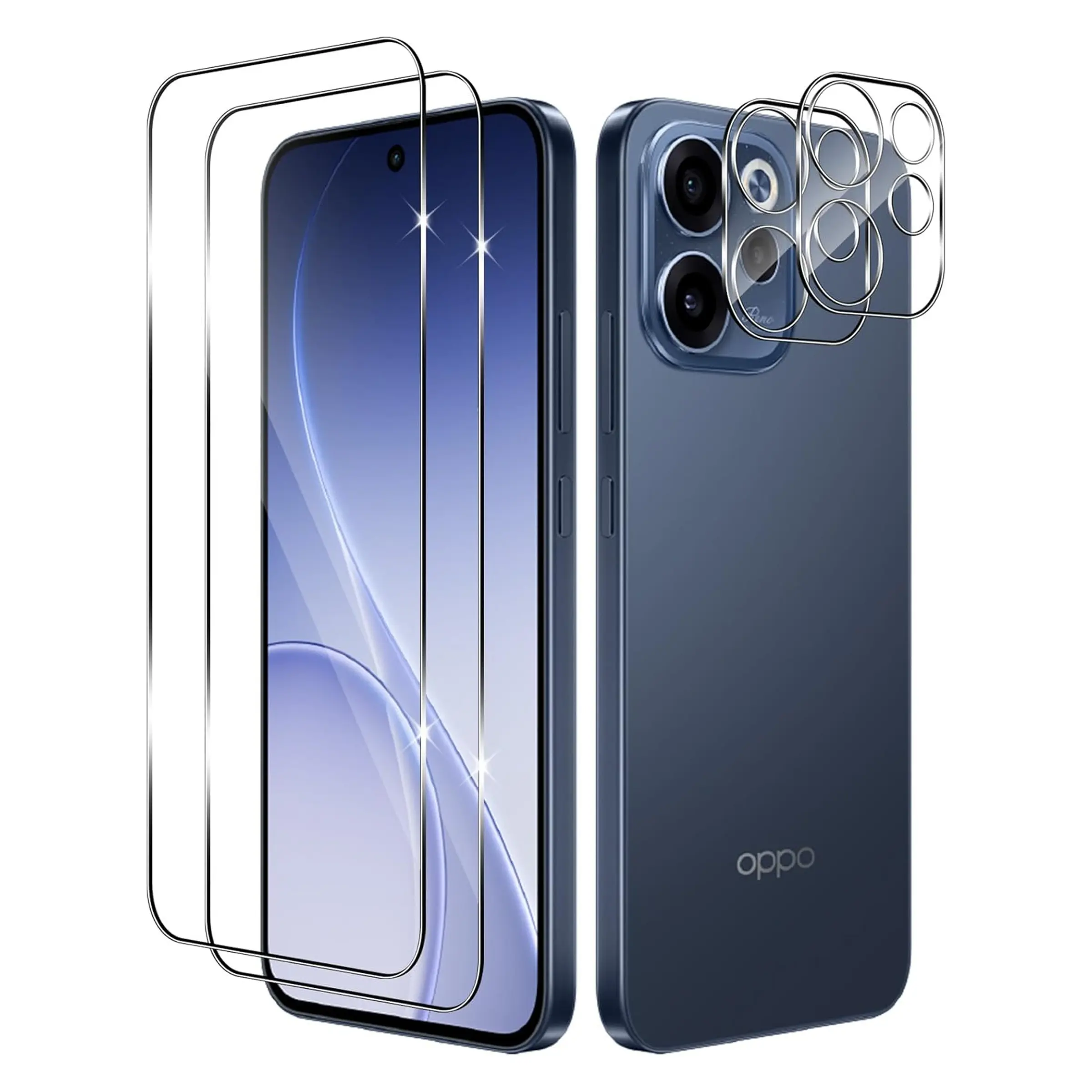 Oppo Reno 15f HD Transparent Tempered Glass Film + Lens Film, 2 Pcs Screen Protector + 2 Pcs Lens Film, Durable and High-Definition Design