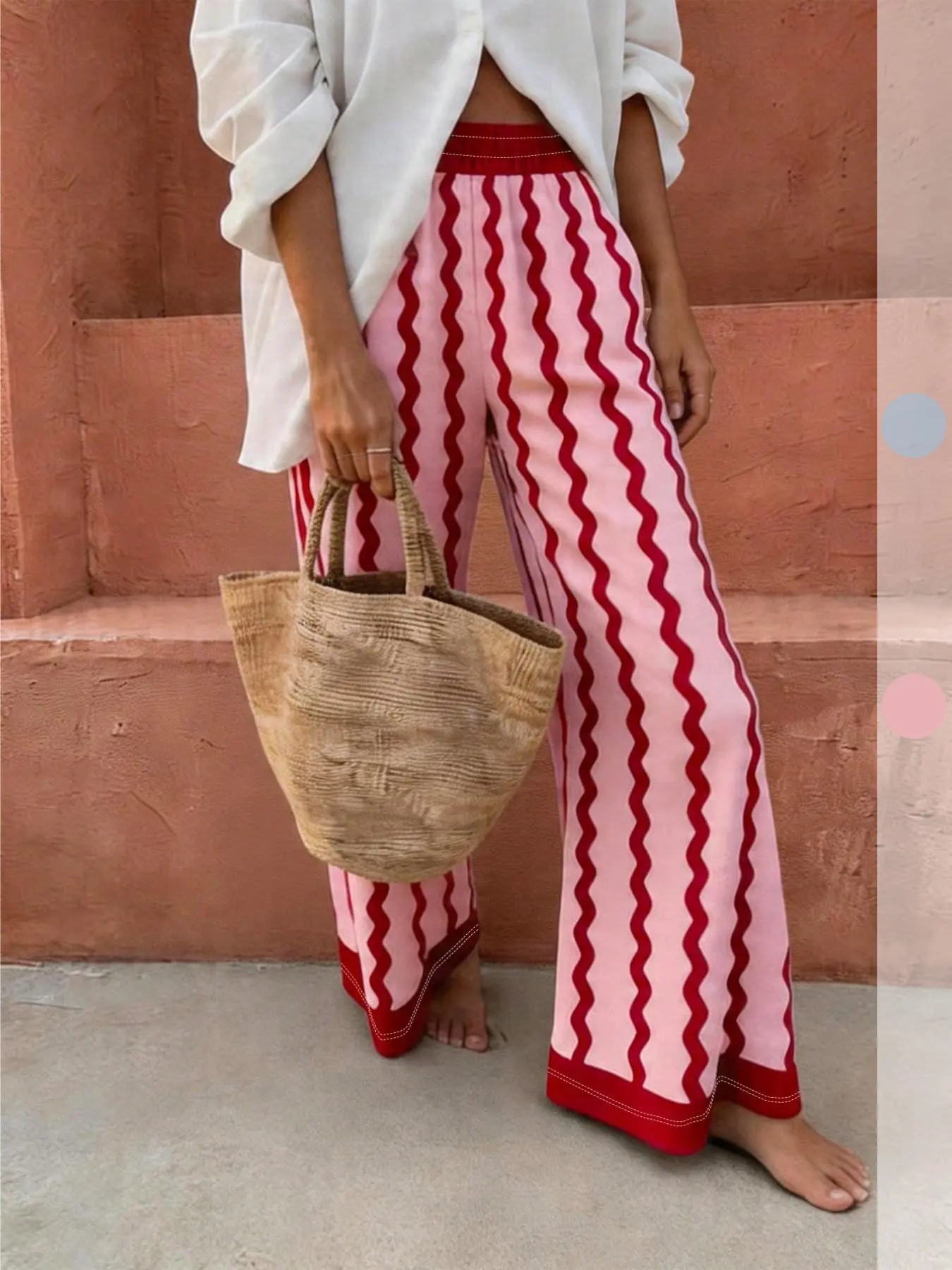 Women's Casual Comfy Baggy Striped Long Pants, Twisted Stripe Patchwork Design, Loose Breathable, Home & Versatile, Fashion Trendy