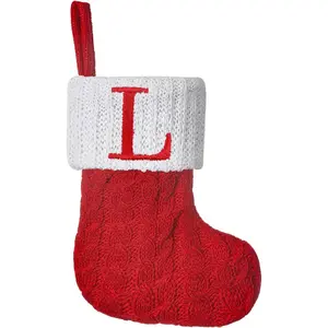 Mini Red Knit 8.5 Inches Initial Monogram Embroidered Christmas Stocking Family Fireplace Hanging Ornament Xmas Holiday Decor Gift Letter L