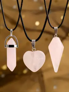 3pcs Natural Crystal Set, Rose Quartz Necklace Set, Women's Quartz Pendant Jewelry, Spiritual Energy, Birthday Gift, Holiday Gift