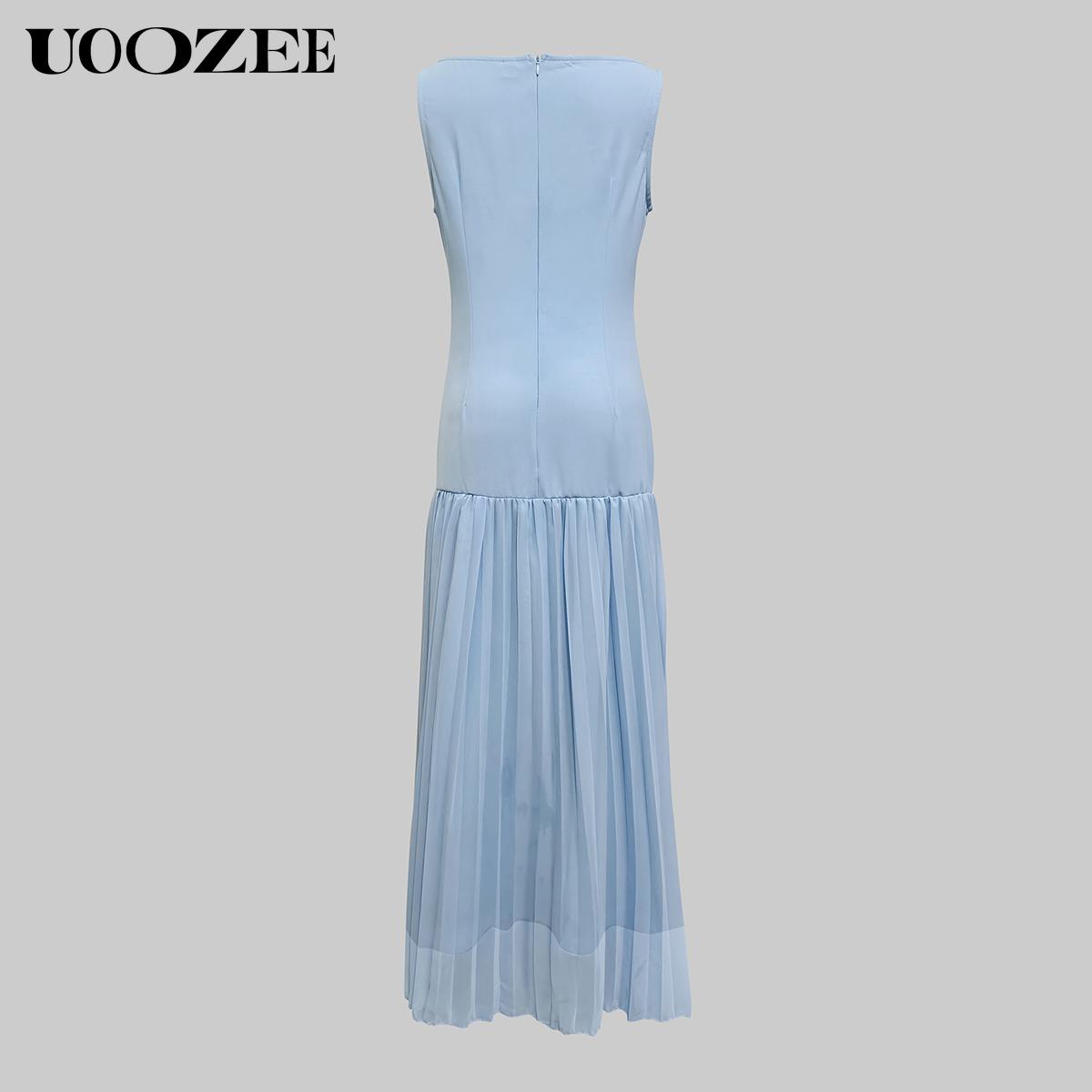 UOOZEE Women 2025 Evening Prom No Stretch Maxi Dresses Summer Elegant Sleeveless Pleated Gauze Cocktail Party Wedding Guest Dresses (Smaller Bust Fit, One Size Up Recommended for C - Cup and Above) birthday outfit elegantoutfits SpringStatements