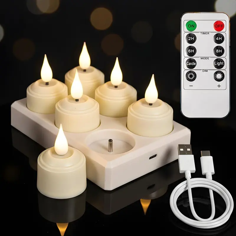 Rechargeable Tea Lights Flameless Candles with Remote Timer & Charging Base, LED Tealight Candles Battery Operated USB Candles for Fall Wedding Christmas Halloween Table Centerpiece Reception