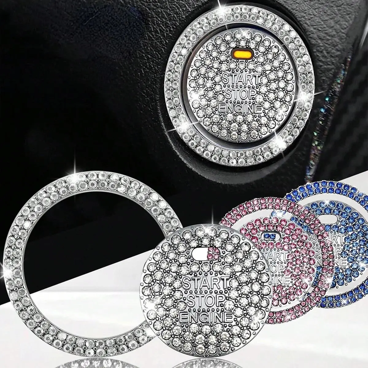 Sparkling Rhinestone Universal Car Engine Start Button Cover - Self-Adhesive Shiny Crystal Push Ignition Protective Cap, Aesthetic Car Accessory, Automotive Decoration for Interior, Vehicle & Auto Accessories