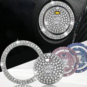Universal Sparkling Rhinestone Car Engine Start Button Cover, Shiny Crystal Push Ignition Protective Cap, Simple Peel & Stick Installation Stylish Vehicle Interior Bling Accessory